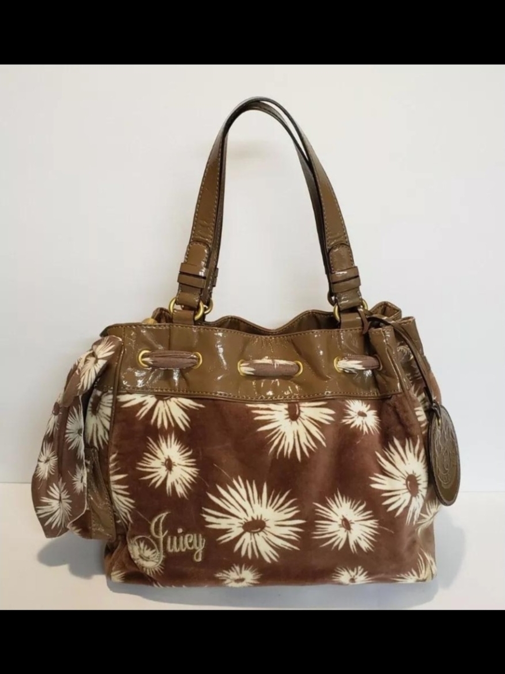 Vintage Juicy Couture Brown Floral Daydreamer Velour Tote Bag